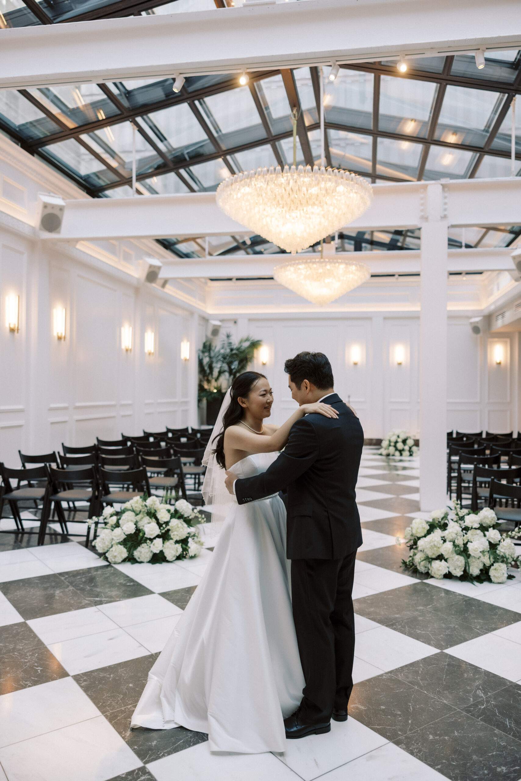 Bride and groom sharing a quiet moment at Salon 61 Events wedding venue captured by candid documentary-style Chicago wedding photographer